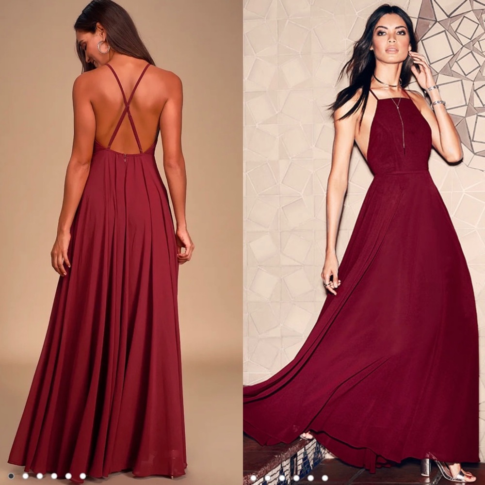 Lulu’s dress Long formal burgundy criss cross